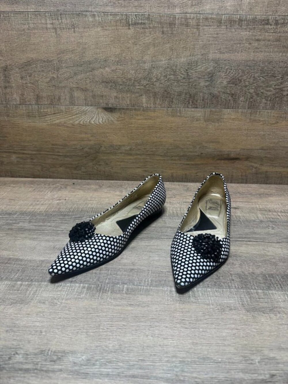 Angeli Inguieti Black/White Polka Dot Textile Heel Shoes Women's Size EU 38.5